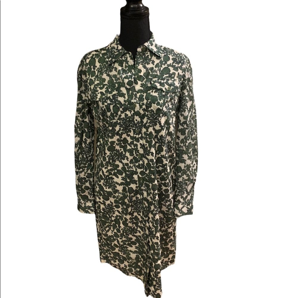Tory Burch Green/off white 100% cotton long sleeves Shirt Dress -worn once